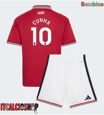 Manchester United Matheus Cunha #10 Prima Maglia Bambino 2026-27 Manica Corta (+ Pantaloni corti)